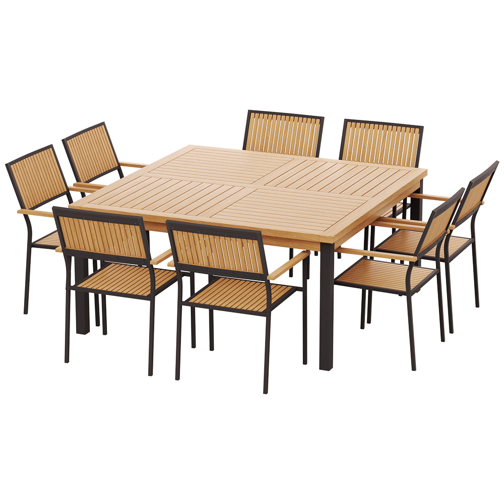 Kellan 8-Seater Chairs Table Patio Acacia 9-Piece Outdoor Furniture - Oak