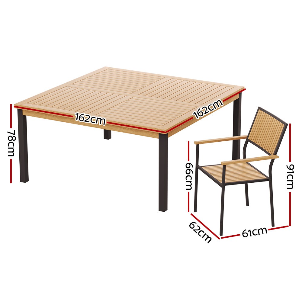 Kellan 8-Seater Chairs Table Patio Acacia 9-Piece Outdoor Furniture - Oak