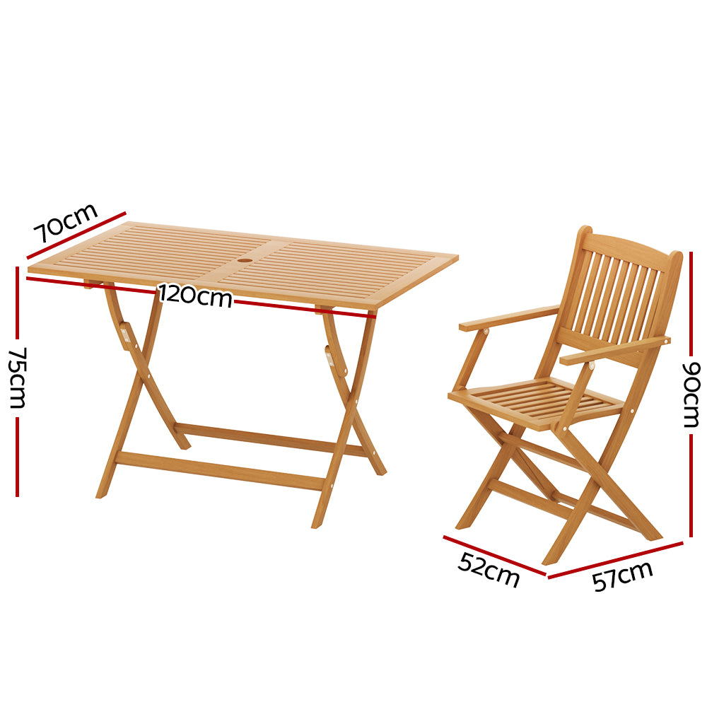 Niko 6-Seater Garden Chairs Table Patio Foldable 7-Piece Outdoor Dining Set - Oak