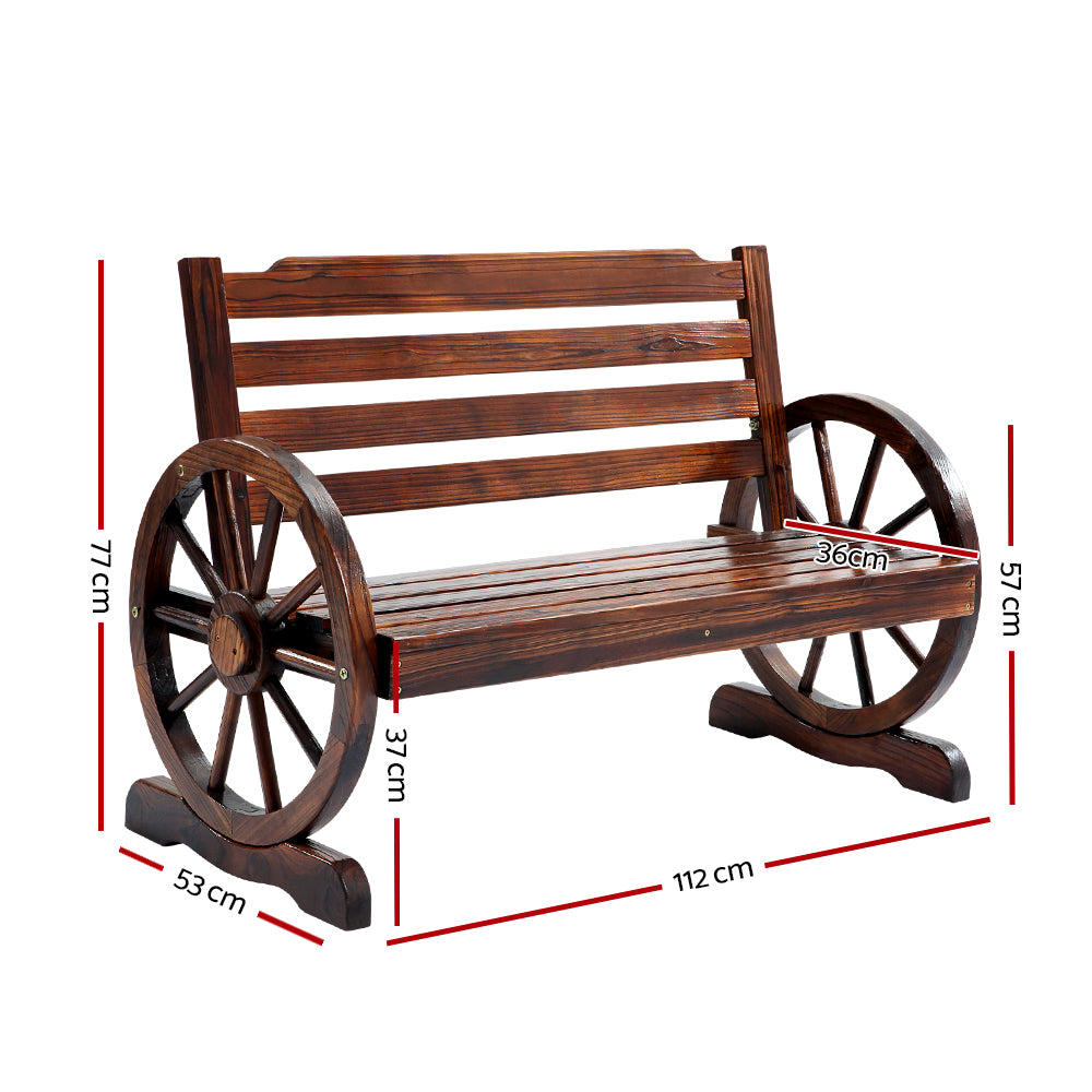 Celestia Wooden Wagon Wheel Bench - Brown