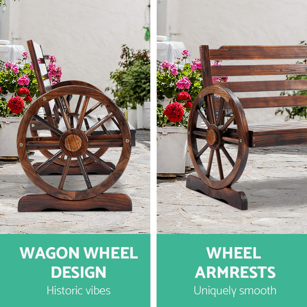 Celestia Wooden Wagon Wheel Bench - Brown