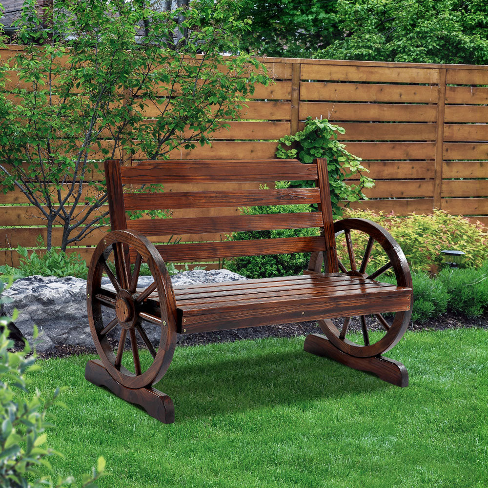 Celestia Wooden Wagon Wheel Bench - Brown