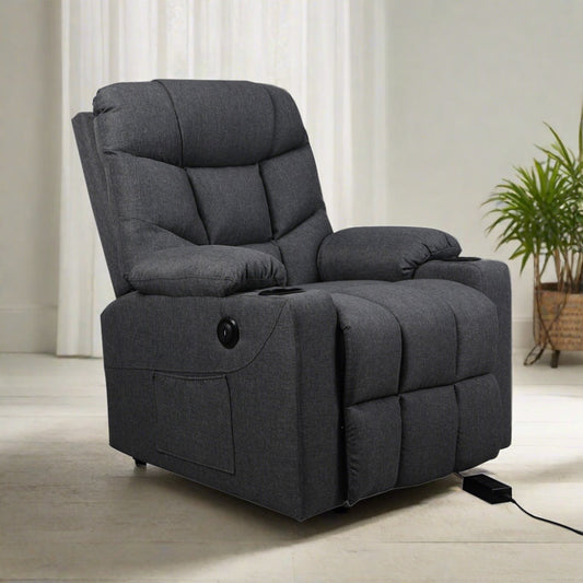 Medea Recliner Chair Electric Lift Chair Armchair Lounge Fabric USB Charge - Grey