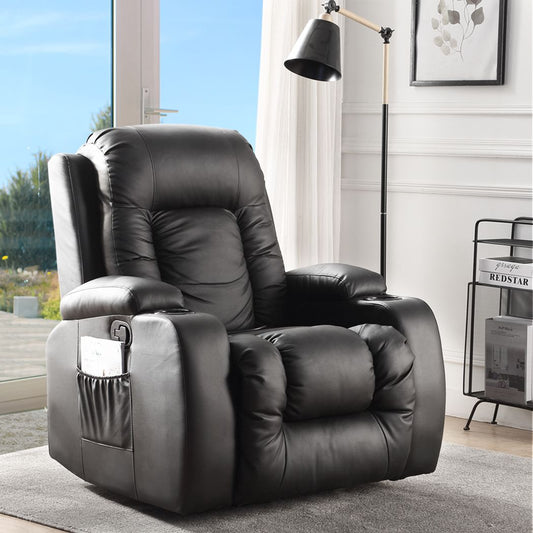 Althea Recliner Chair Electric Massage Chair Leather Lounge Heated - Black