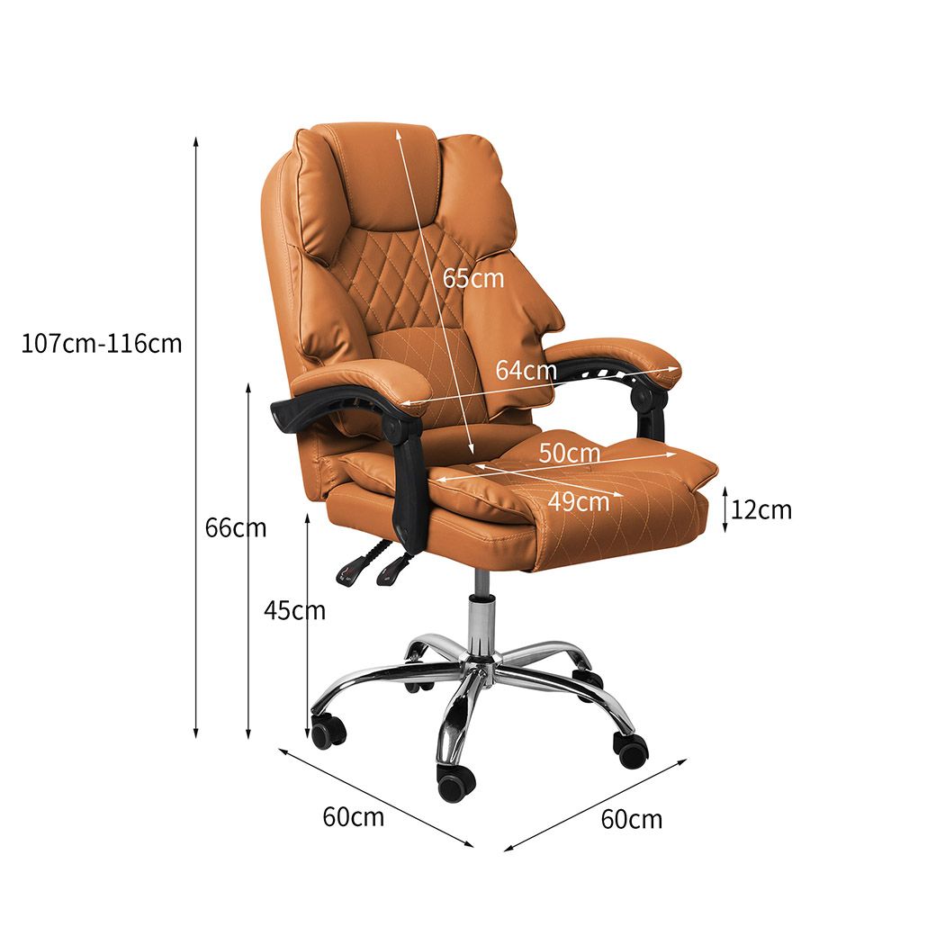 Sindel Executive Gaming Office Chair Computer Seat Racing PU Leather Recliner - Brown