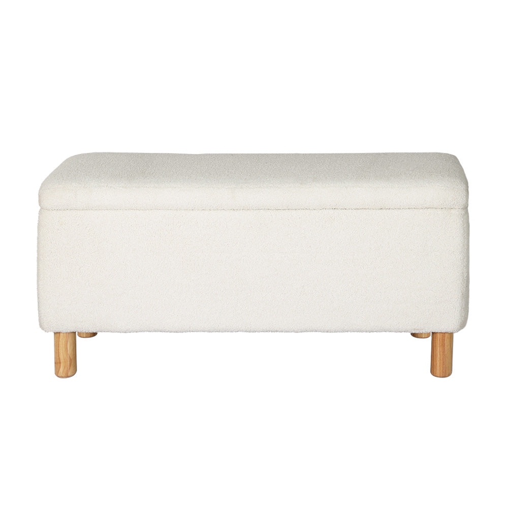 Storage Ottoman Blanket Box 99cm Teddy Fabric White