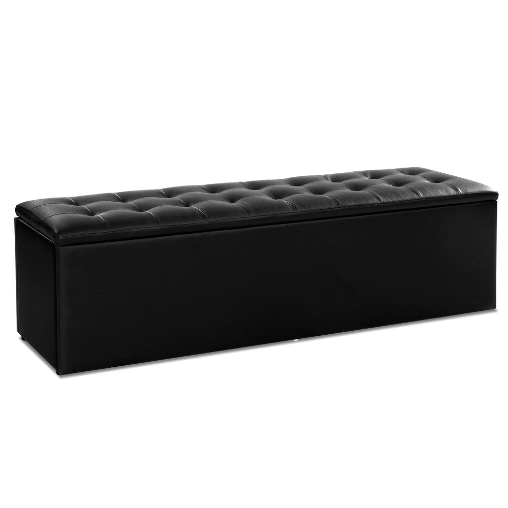 Storage Ottoman Blanket Box Black LARGE Leather Rest Chest Toy Foot Stool