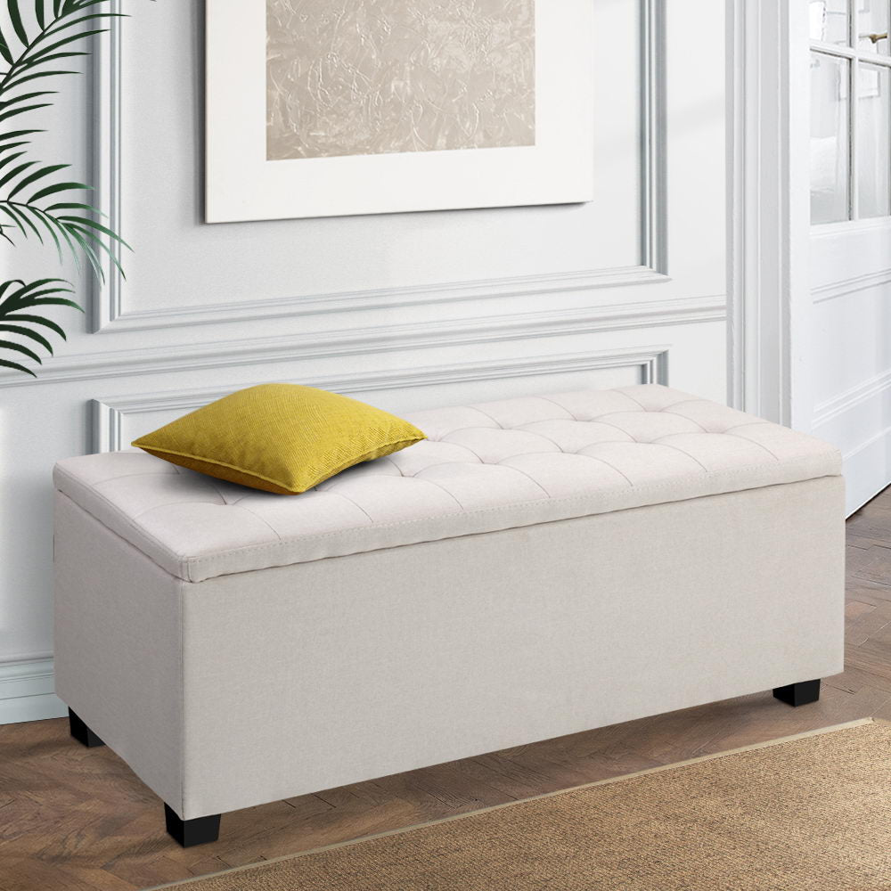 Large Fabric Storage Ottoman - Beige