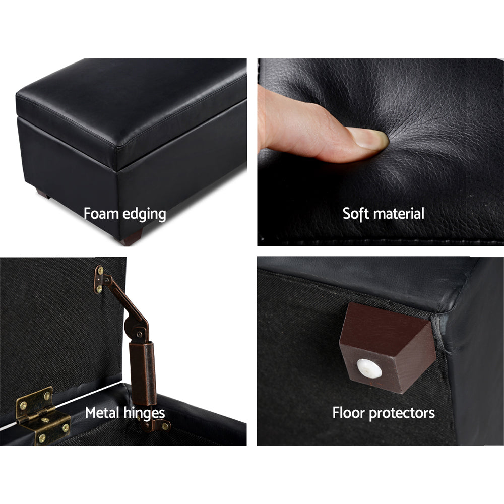 Faux PU Leather Storage Ottoman - Black