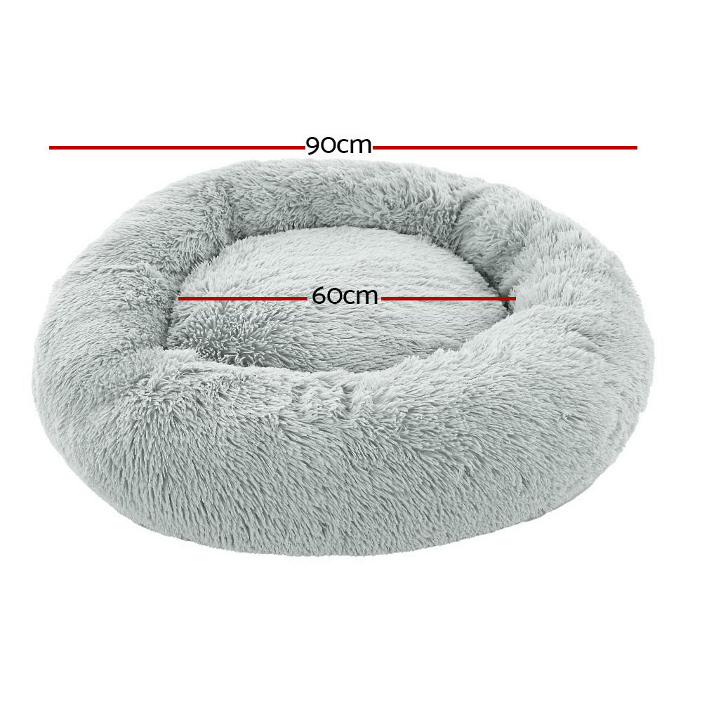 LARGE Dog Beds Pet 90cm Calming Soft Plush - Light Grey