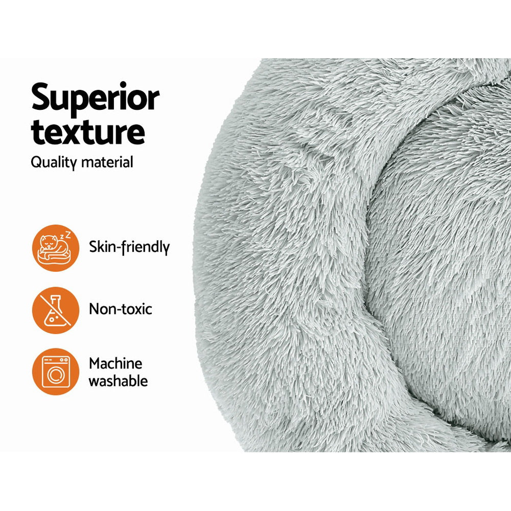 LARGE Dog Beds Pet 90cm Calming Soft Plush - Light Grey