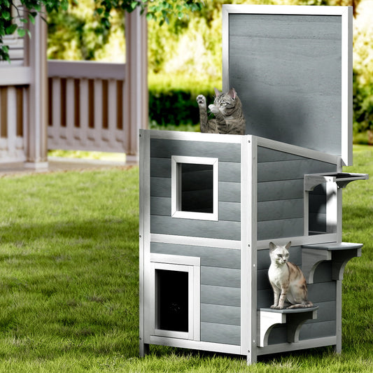 Cat House Wooden Outdoor Shelter Rabbit Hutch Condo Small Dog Roof House