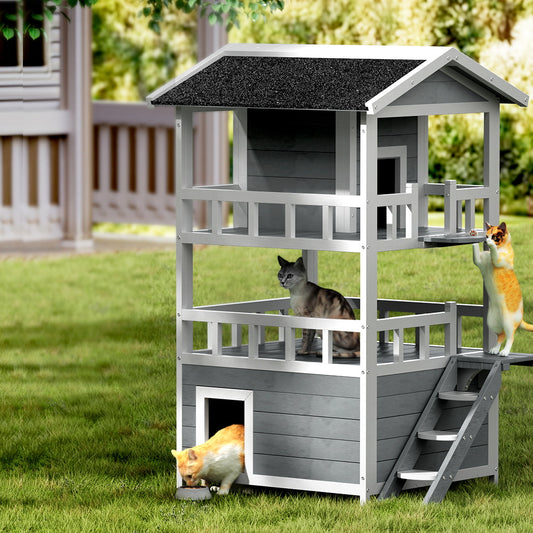 Cat House Outdoor Wooden Shelter Rabbit Hutch Condo Small Dog Pet House