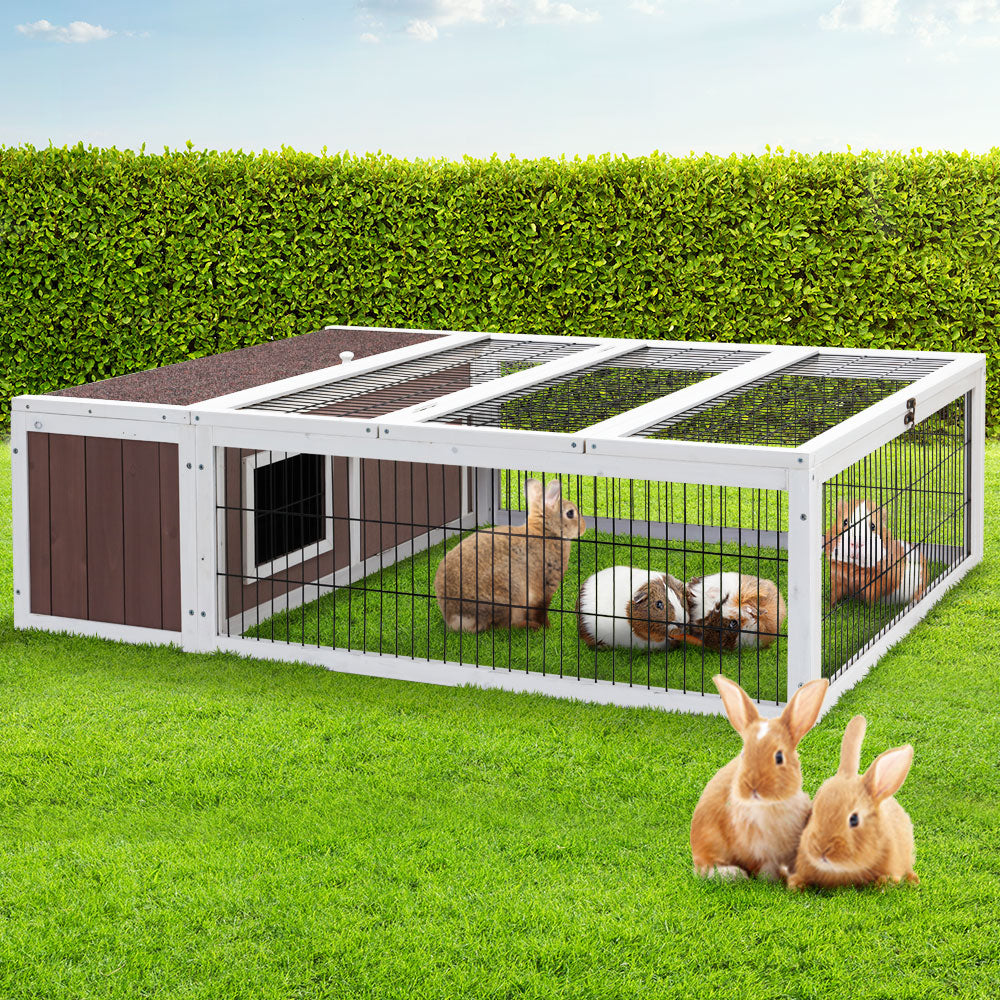 Wooden Rabbit Hutch Chicken Coop Run Cage Habitat House Outdoor Large - Charcoal Large
