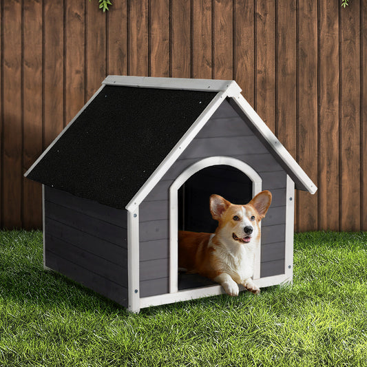 Dog Kennel House Wooden Outdoor Indoor Puppy Pet House Weatherproof Large - Grey Large