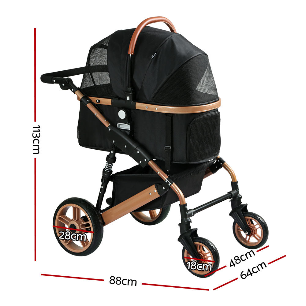 Pet Dog Stroller Pram Large Cat Carrier Travel Pushchair Foldable 4 Wheels