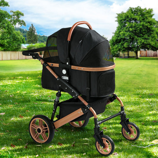 Pet Dog Stroller Pram Large Cat Carrier Travel Pushchair Foldable 4 Wheels