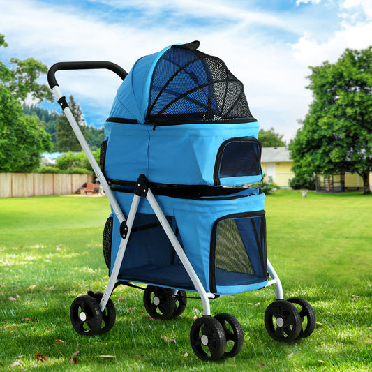 Pet Stroller Dog Pram Cat Carrier Travel Foldable 4 Wheels Double Large