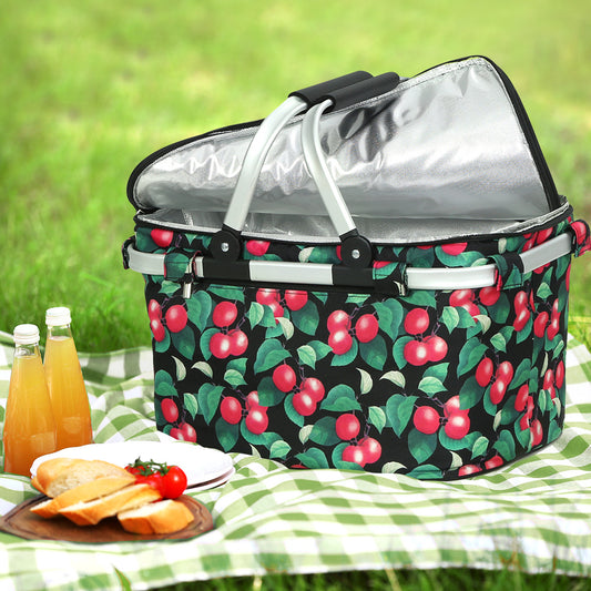 Folding Picnic Bag Basket Cooler Hamper Camping Hiking Insulated Lunch