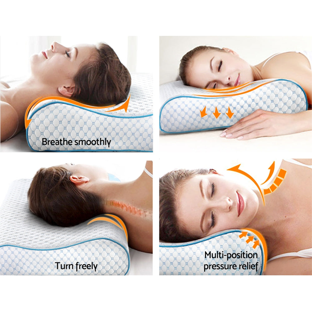 Memory Foam Pillow Ice Silk Cover Contour Pillows Cool Cervical Support - White