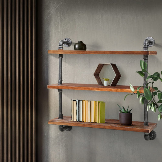 Display Wall Shelves Industrial DIY Pipe Shelf Brackets Rustic Bookshelf