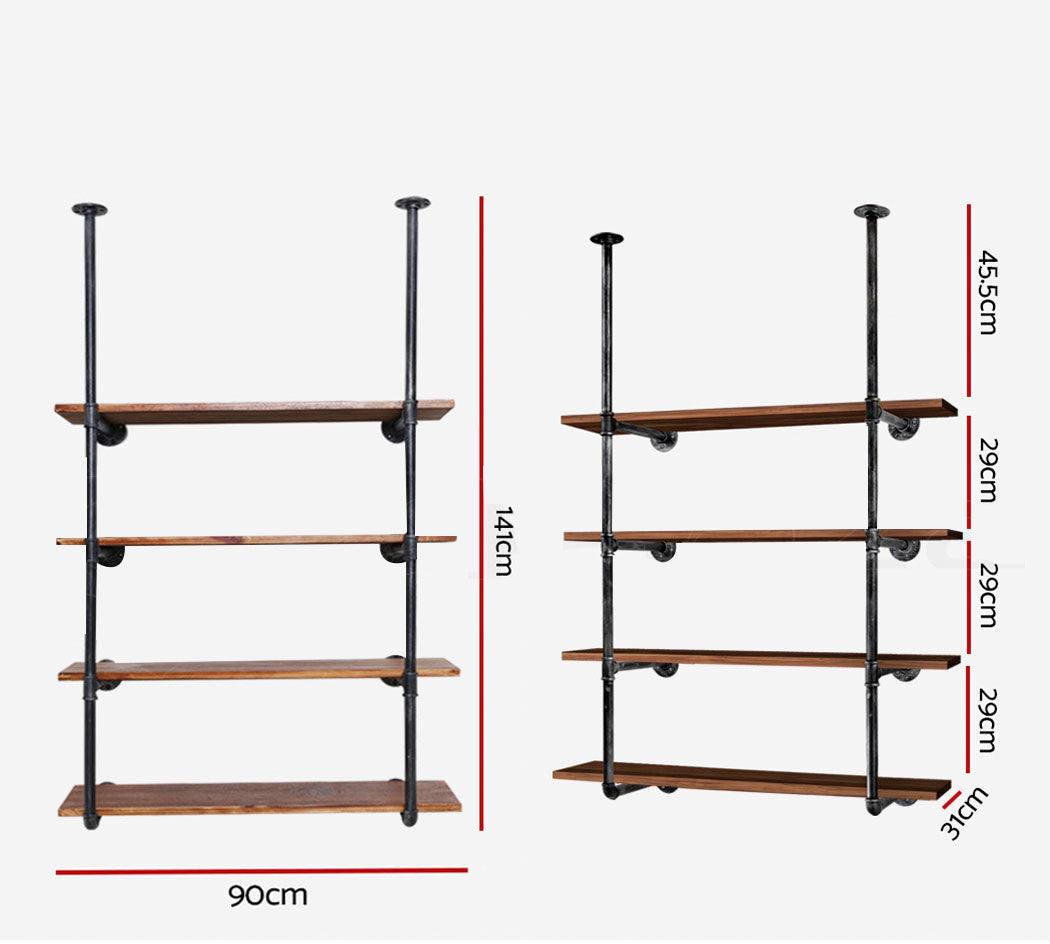 Wall Display Shelves Industrial Bookshelf DIY Pipe Shelf Rustic Brackets