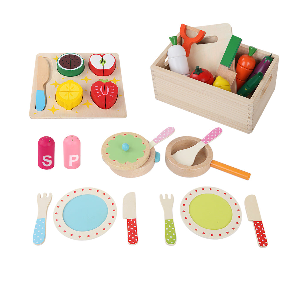 Kids Pretend Play Food Kitchen Wooden Toys Childrens Cooking Utensils Food