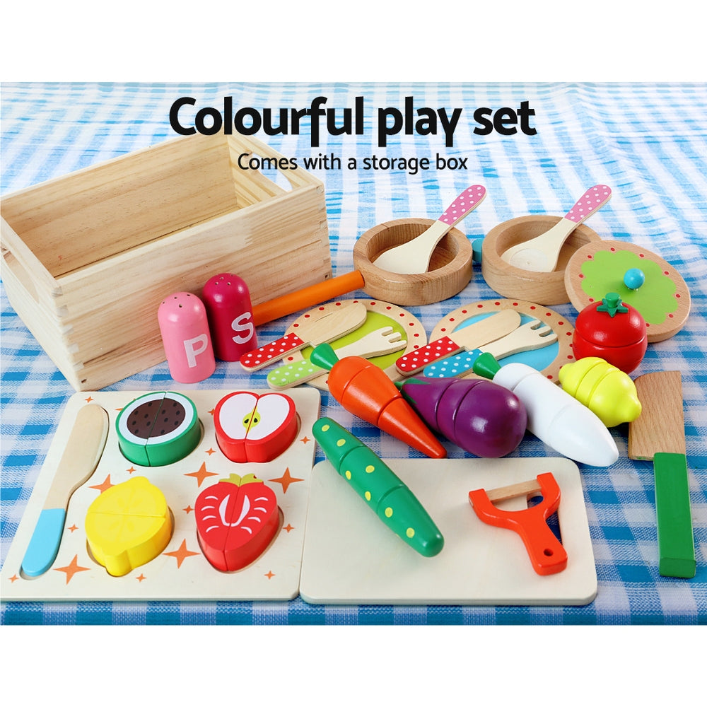 Kids Pretend Play Food Kitchen Wooden Toys Childrens Cooking Utensils Food