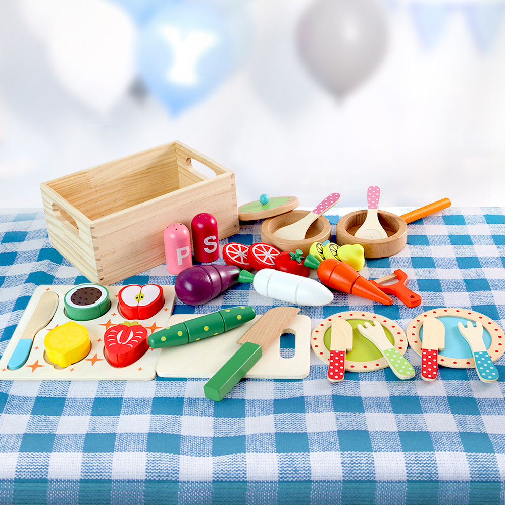 Kids Pretend Play Food Kitchen Wooden Toys Childrens Cooking Utensils Food