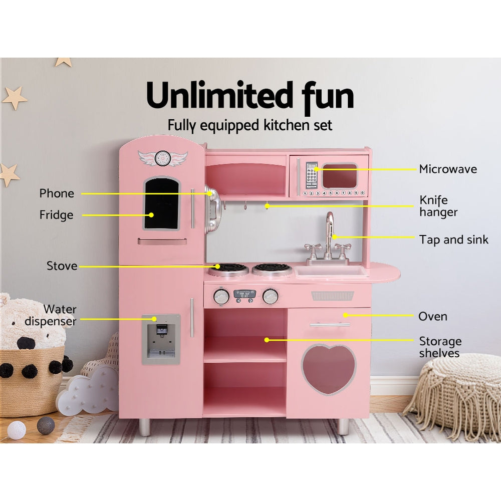 Kids Wooden Kitchen Pretend Play Sets Food Cooking Toys Children Pink