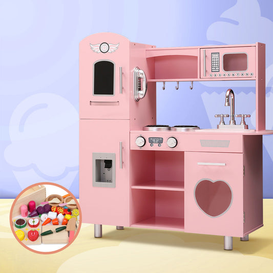 Kids Wooden Kitchen Pretend Play Sets Food Cooking Toys Children Pink