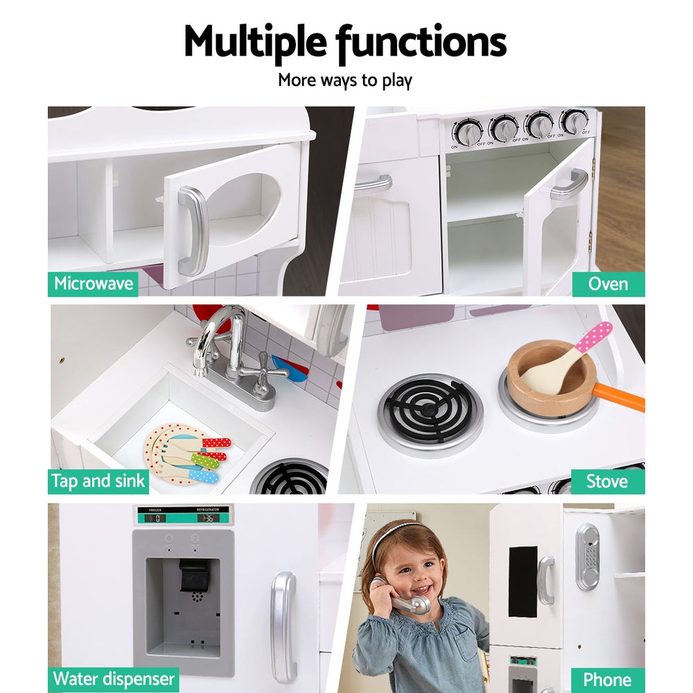 Kids Wooden Kitchen Set Pretend Play Toys Cooking Food Sets Children White