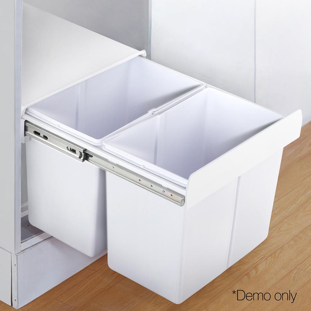 Pull Out Bin Kitchen Double Basket 2X15L White