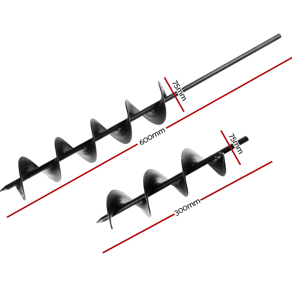 Power Garden Spiral Auger Hole Digger Earth Drill Bit Φ75x300 & 600mm