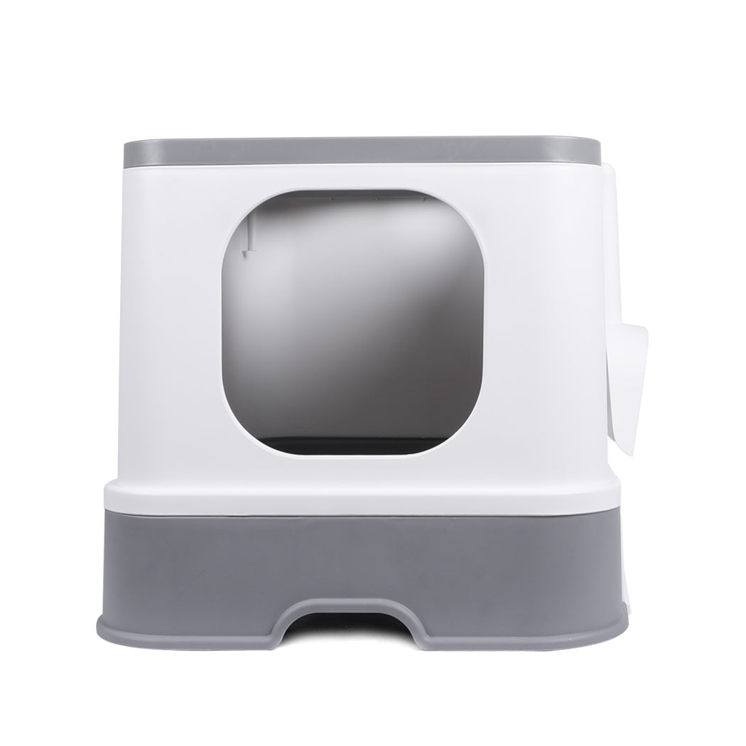 Cat Litter Box Fully Enclosed Kitty Toilet Trapping Sifting Odor Control Basin - Grey