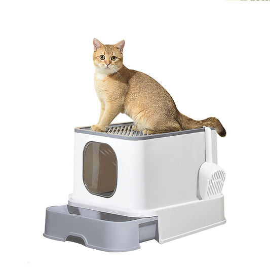 Cat Litter Box Fully Enclosed Kitty Toilet Trapping Sifting Odor Control Basin - Grey
