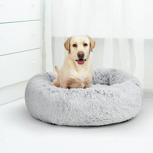 Foxhound Dog Beds Pet Cat Donut Nest Calming Mat Soft Plush Kennel - Charcoal LARGE