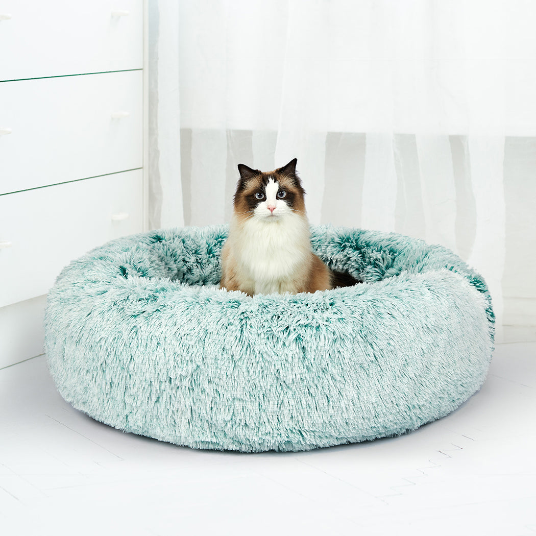 Foxhound Dog Beds Pet Cat Donut Nest Calming Mat Soft Plush Kennel - Teal LARGE
