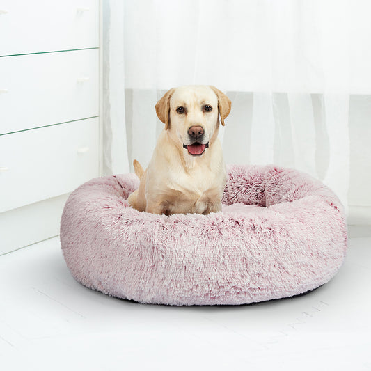 Foxhound Dog Beds Pet Cat Donut Nest Calming Mat Soft Plush Kennel - Pink MEDIUM