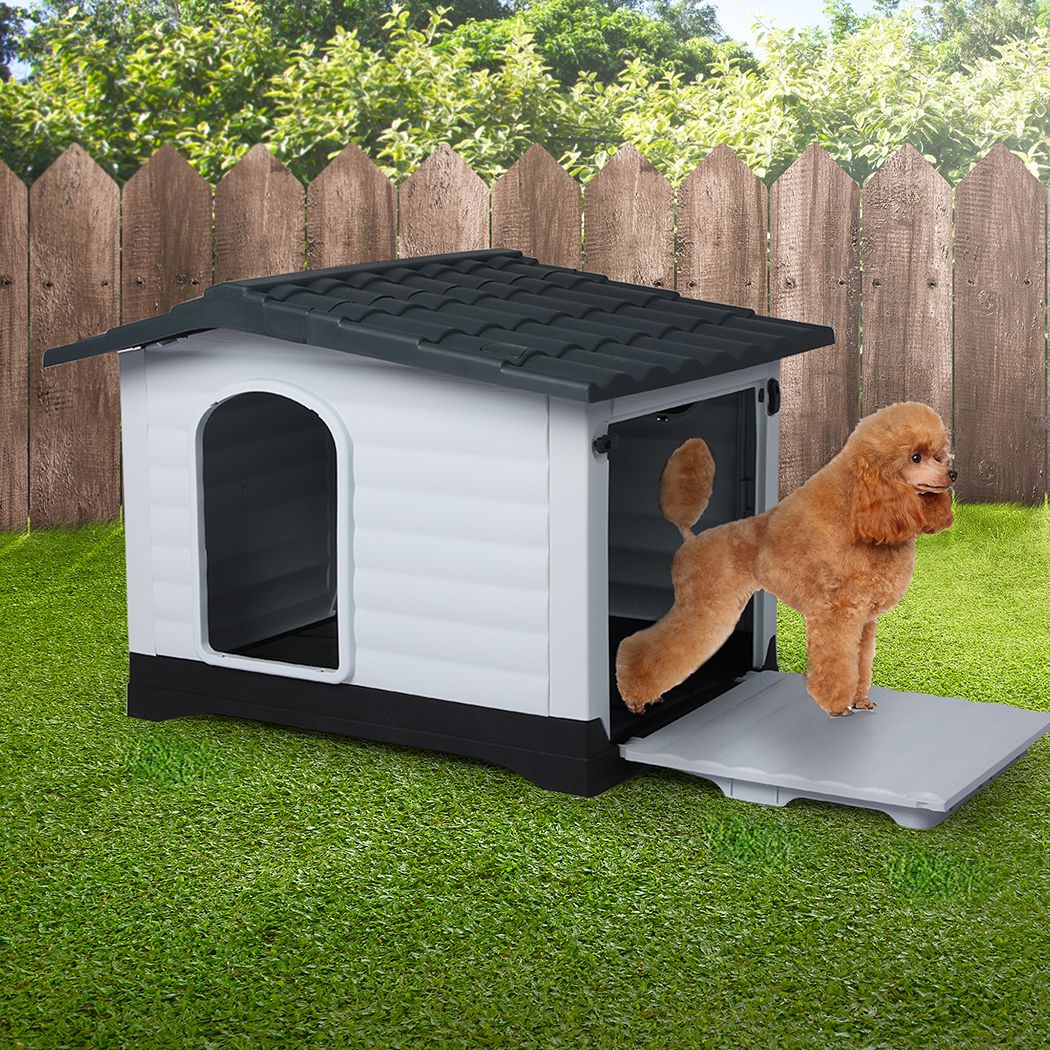 Dog Kennel Outdoor Indoor Pet Plastic Garden Large House Weatherproof Grey Large