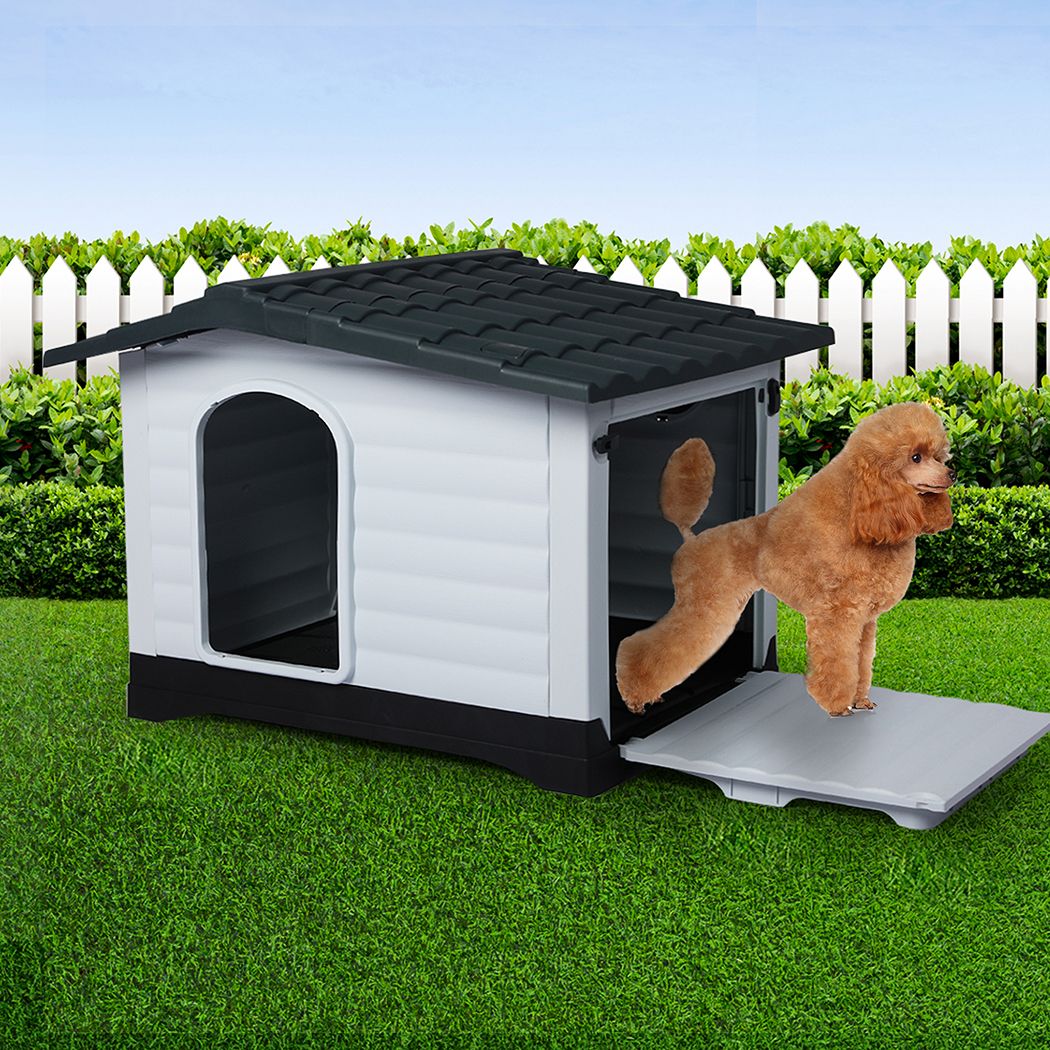 Dog Kennel Outdoor Indoor Pet Plastic Garden Large House Weatherproof Grey XLarge