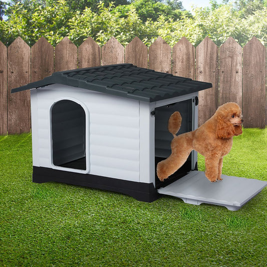 Dog Kennel Outdoor Indoor Pet Plastic Garden Large House Weatherproof Grey XLarge