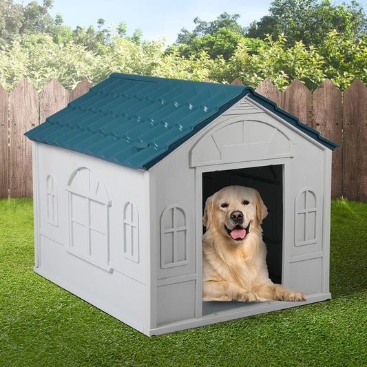 Dog Kennel Outdoor Indoor Pet Plastic Garden Large House Weatherproof Black Large