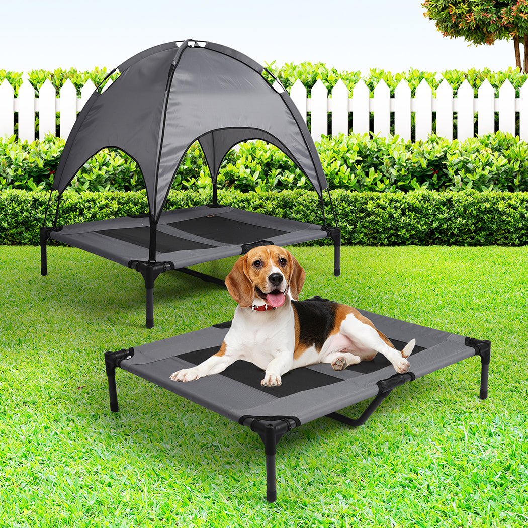 Pyrenees Dog Beds Pet Trampoline Cat Elevated Hammock With Canopy Raised Heavy Duty - Grey LARGE