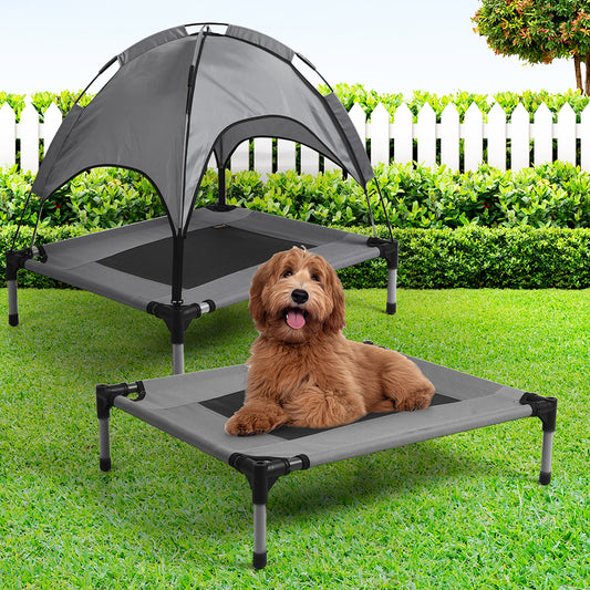 Pyrenees Dog Beds Pet Trampoline Cat Elevated Hammock With Canopy Raised Heavy Duty - Grey SMALL