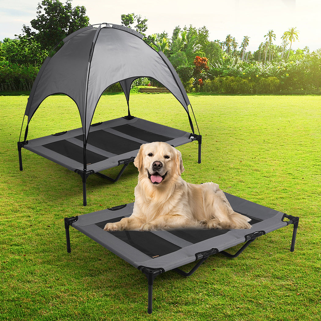 Pyrenees Dog Beds Pet Trampoline Cat Elevated Hammock With Canopy Raised Heavy Duty - Grey XLARGE