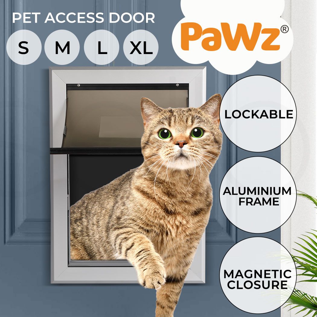 Aluminium Pet Access Door Dog Cat Dual Flexi Flap For Wooden Wall SMALL