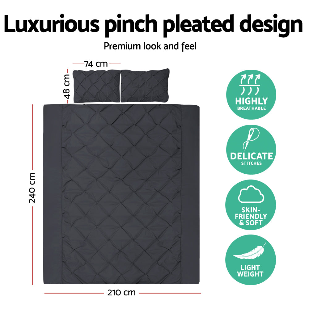 KING Quilt Cover Set Diamond - Pinch Black