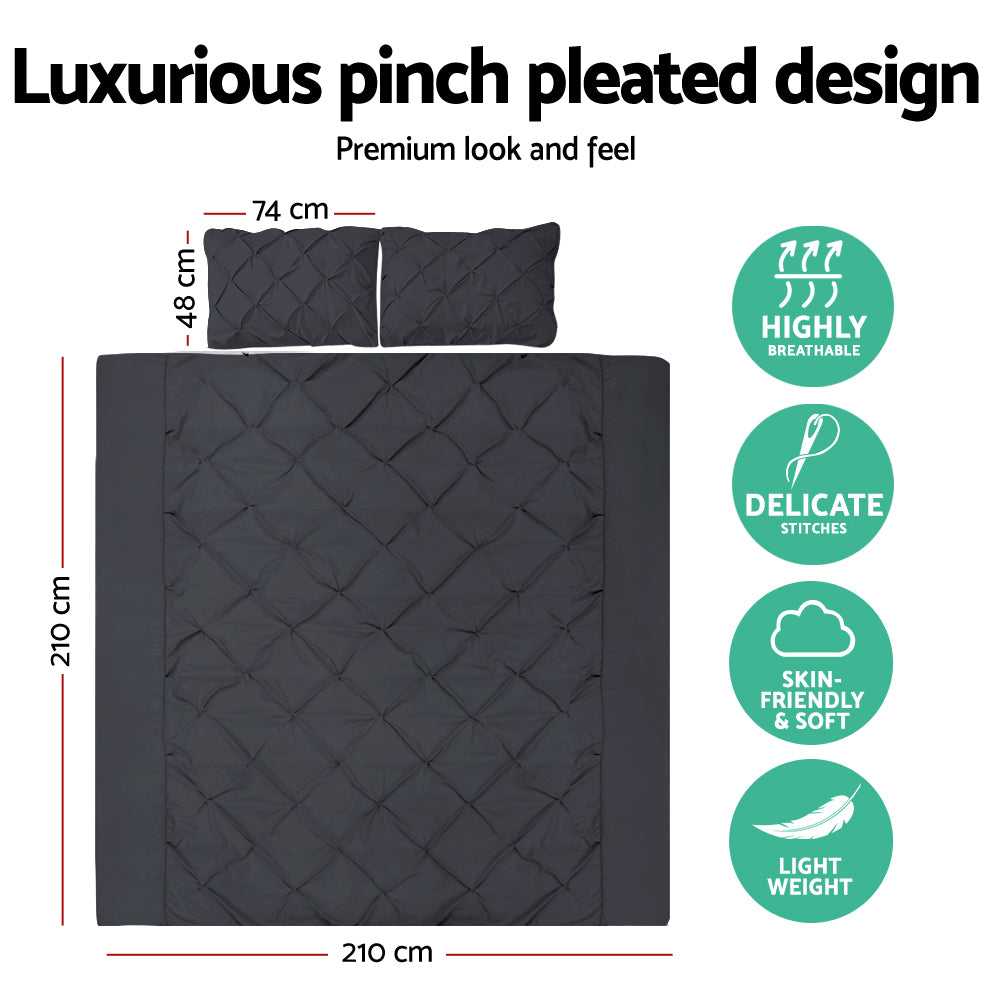 QUEEN 3-Piece Quilt Cover Set Diamond - Black