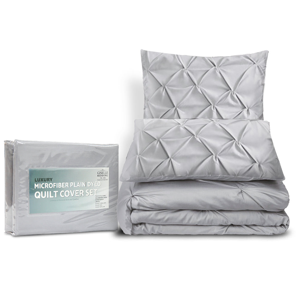 QUEEN 3-Piece Quilt Cover Set Diamond - Grey